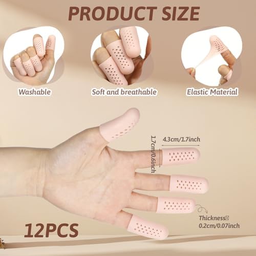 12 Pcs Gel Finger Cots with Air Holes, Breathable Silicone Finger Protectors Fingers Gloves Covers Bandages Thumb Nail Tips Protector Caps for Wound Healing Cracking Arthritis Toe Fingers Pain Relief