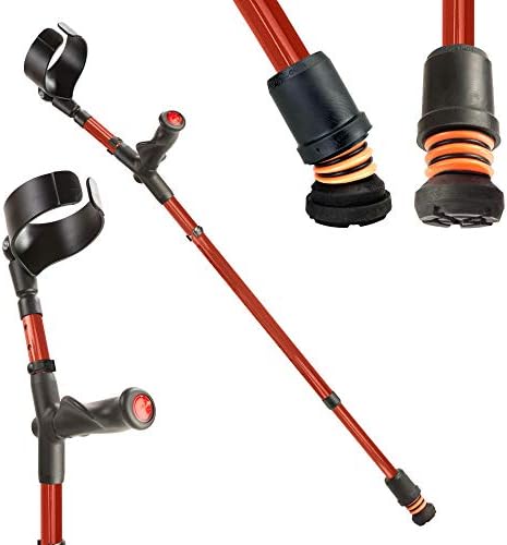 Flexyfoot Shock Absorbing Comfy Grip Double Adjustable Crutch - Improves Safety, Improves Grip, Reduces Shocks & Jarring – Left Handed - Red