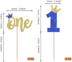 Rsstarxi 24 Pack One Cupcake Toppers Glitter First Birthday Cupcake Pick Decorations Crown Cake Decorations for Baby Shower Party Decorations Blue Gold