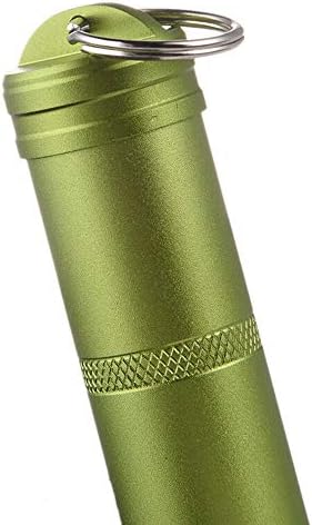 TopHomer Keychain Pill Holder Portable Mini Aluminium Alloy Pill Organizer Case Cylinder Daily Pill Organizer for Hiking, Fishing, Camping, Hunting, Outdoor(Green)