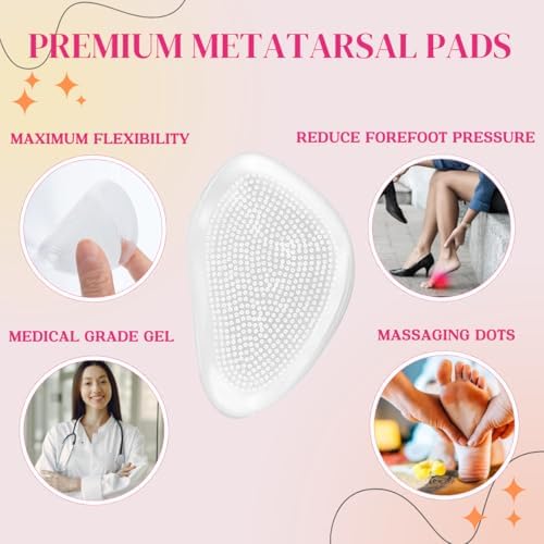 Ball of Foot Cushions for Women, 3 Pairs Reusable Metatarsal Pads Women Men, High Heel Comfort Forefoot Pads Non-Slip Inserts Pads Reduce Foot Pain and Provide Support, Fits All Feet Sizes