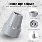 Crutch Tips, 7/8 inch Heavy Duty Non Slip Rubber Tips Upgraded Thickened for Crutches, Gray 4-Pack