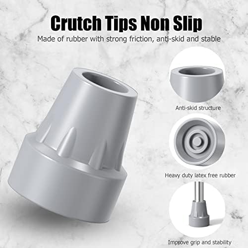 Crutch Tips, 7/8 inch Heavy Duty Non Slip Rubber Tips Upgraded Thickened for Crutches, Gray 4-Pack