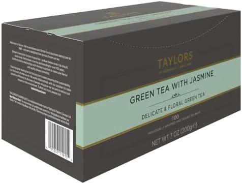 Taylors of Harrogate Green Tea with Jasmine, Individually Wrapped Bags, 100 Count (Pack of 1), Delicate, Floral and Sweet, Caffeinated, Enjoy Hot or Iced, 100 Teabags