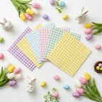 80 Pcs Gingham Napkins, 6.5X6.5 Inch Easter Paper Napkins Disposable Yellow and White Plaid Napkin for Spring, Masters Party, Picnic