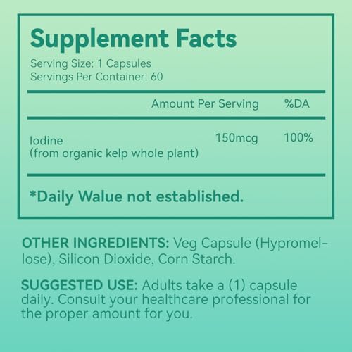 Iodine Supplement from Sea Vegetable Complex – Dietary Supplement for Metabolism, Thyroid Function,Energy Support & Immune Health, 60 Vegan Capsules