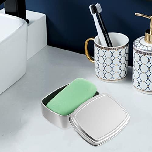 Garneck 2pcs 150ml Aluminum Soap Boxes Silver Bar Soap Travel Case Cosmetic Soap Container with Lid Square Soap Case