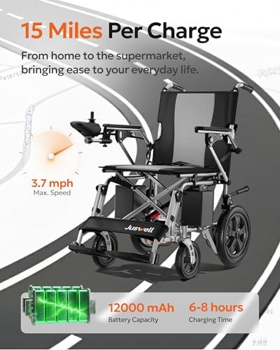 Electric Wheelchair for Adults, Foldable Motorized Wheelchair with 15 Miles Long Travel Range All Terrain Compact Portable Wheelchairs for Adults Support 350LB,18" Wider