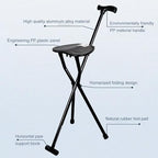 Walker with Seat Cane Chair 300 Lbs Crutch Stool with Seat Lightweight Folding Walking Stick Chair Portable Cane for Senior Elderly Camping Hiking Black