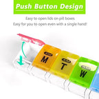 Extra Large Weekly Pill Organizer 2 Times a Day - Remtise Am/Pm Daily Pill Case Medicine Organizer, Push Button 7 Day Pill Box for Pills/Vitamin/Cod Liver Oil/Supplements (Rainbow)