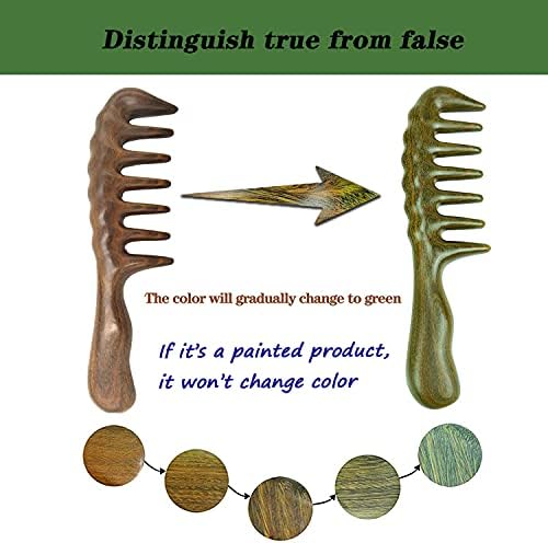 Thicken Wooden Wide Tooth Comb for Curly Hair,Large No-static Handmade 100% Natural Sandalwood Hair Comb for Head Scalp Massage,Detangling Comb for Women Holiday Gift (Green Sandalwood)
