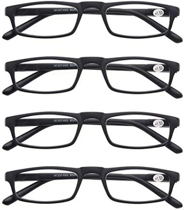 MODFANS Reading Glasses Black +3.0-4 Pairs Fashion Readers Narrow Frame Spring Hinge for Men Women