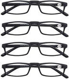 MODFANS Reading Glasses Black +1.25-4 Pairs Fashion Readers Narrow Frame Spring Hinge for Men Women