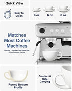 LE TAUCI 6 oz Cappuccino Cups with Saucers, Set of 4 Ceramic Coffee Cup and Saucer Set for Latte, Au Lait, Flat White, Mocha, Tea, Embossed Coffee Cups, White
