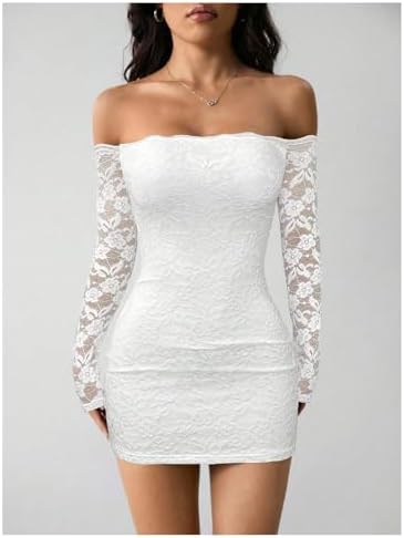 Floerns Women's Off The Shoulder Bodycon Dress Lace Long Sleeve Party Mini Dresses