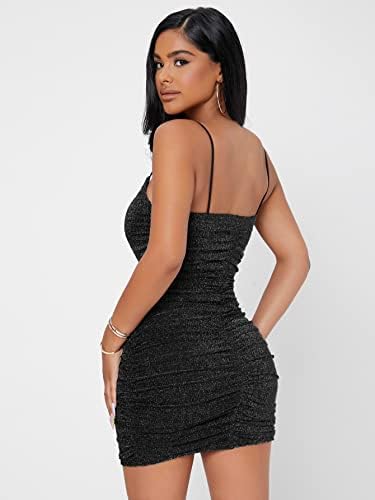 Floerns Women's Glitter Sleeveless Ruched Party Clubwear Bodycon Mini Dress