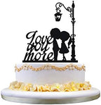 Monogram cake topper- love you more cake topper, silhouette of boy and girl kissing under the lamp for wedding party