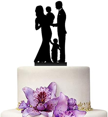 Wedding Cake Topper - Bride and Groom With 2 Children Family Anniversary Cake Topper