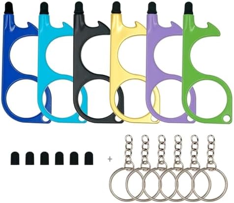 No Touch Door Opener Tool 6 Pack - Premium Multitool Keychain with Touchscreen Stylus and Bottle Opener