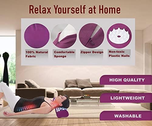 Acupressure Pillow Acupuncture Massager for Massage Neck Back Head Pain Relief, Relieves Muscle Stress Relaxation, Purple
