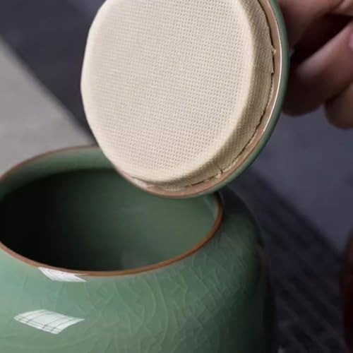Airtight Tea Container Chinese Retro Large Ceramic Tea Cans Household Sealed Celadon Storage Black Ceramic Tea Caddy(A)