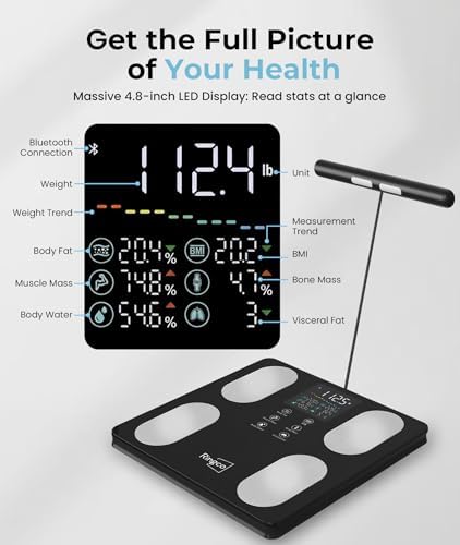 Ringco Body Pod Scale, Smart Scale with BMI Body Fat Muscle Mass, 8-Electrode High Precision Digital Bathroom Composition Analyzer with 12.2" Large Platform and 4.8" Display