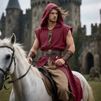 L'VOW Men's Medieval Hooded Surcoat Renaissance Tabard Sleeveless Tunic Cloak Viking Costume Holloween Assassin Cosplay