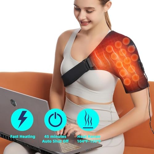 Shoulder Heating Pads for Pain Relief - Jade Stone Heated Shoulder Wrap with 3 Temperature Settings, Ideal for Rotator Cuff, Shoulder Soreness Relief at Home,Office-Jet Black