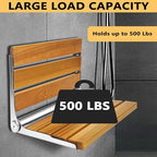 Folding Shower Seat Teak, Bath Safety Furniture Stainless Steel, Shower Seats for Elderly, Fold Down Shower Seat, Oak and Stainless Steel
