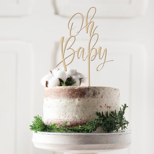 Wooden Oh Baby Cake Topper, New Baby Photo Booth Props, Wooden Cake Topper for Baby Shower or Birthday Decorations (Design02)