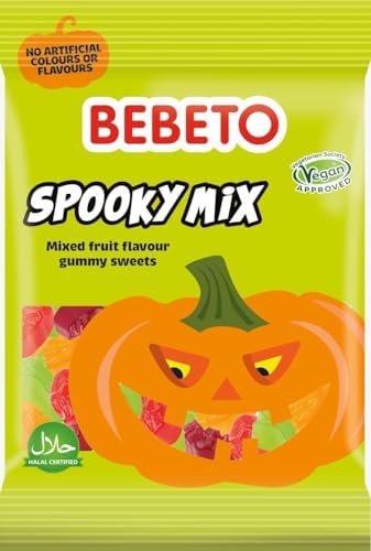 Bebeto Spooky Mix Trick or Treat Box - Individually Wrapped Fun Size Halloween Fruit Snacks - Variety Pack Assorted Candy Mix - Halloween Themed Gummy Candy by Kervan - Vegan - 45 Pouches (23.8 oz)