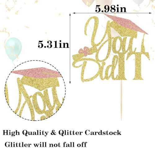LVEUD I Did It Cake Topper - Congrats Grad Cake Toppers - Graduation Party Decorations (gold)