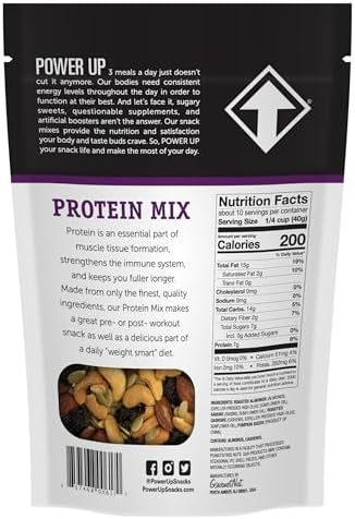 Power Up Premium Trail Mix - Protein Packed 14oz, No Added Sugar, Made Without Peanuts, Gluten Free, Vegan, Non-GMO