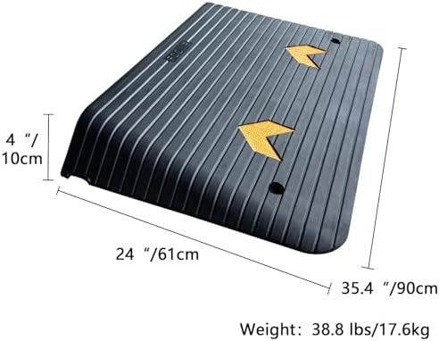 Rubber Threshold Ramp for Doorways Heavy Duty 10cm 4" Rise Wheelchair Ramp, 1 Pack Recycled Rubber Power Curb Ramp for Door Threshold Wheelchair Scooter Ramp Curb Ramp (RTR100)
