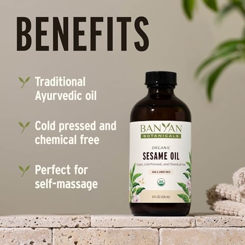 Banyan Botanicals Sesame Oil – Organic & Unrefined Sesame Oil for Skin, Body, Hair & More – Multiple Sizes – 8 oz – Non GMO Sustainably Sourced Vegan