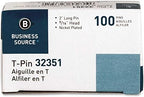 Business Source Steel T-pins - 0.56" Head - 2" Length x 0.6" Width - Silver - Steel - 100 / Box, Sold as 10 Pack