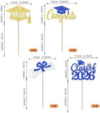 24 Pack Class of 2026 Cupcake Toppers Glitter Diploma Congrats Grad Cap Done Cupcake Picks 2026 graduation Cake Decorations for 2026 Graduation Theme Party Supplies Blue Gold