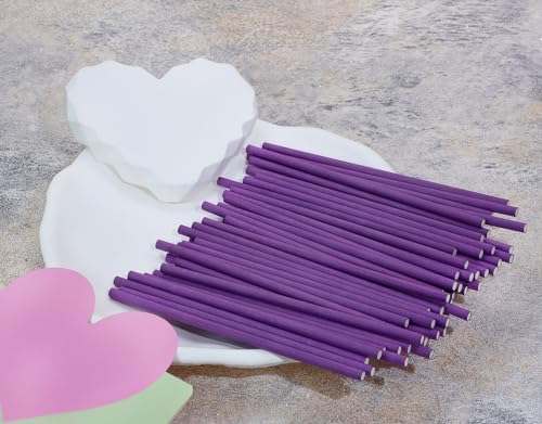 50Pcs Candy Paper Sticks Candy Making Treat Stick for Christmas Birthday Party Cake Pop Cupcake Topper Rainbow Candy Cookie Dessert Chocolate Sucker (Purple, 3.5x100mm)