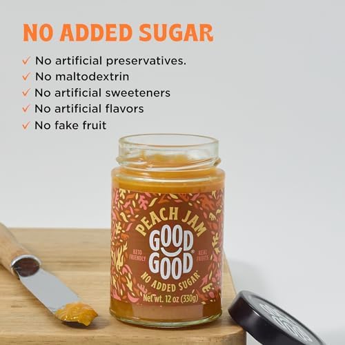 GOOD GOOD Peach Jam - No Added Sugar - Low Calorie - Gluten Free and Vegan - Diabetic and Keto Friendly - 12oz / 330g (Pack of 1)