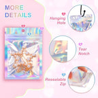 ANZNKU 100 Pack Mylar Bags Reasealable Holographic Bags, Smell Proof Bag Zipper Pouches with Clear Window, Jewelry Easter Candy Sealable Bag for Packaging Sample Party Favor (2.4 x 3.9 Inch)