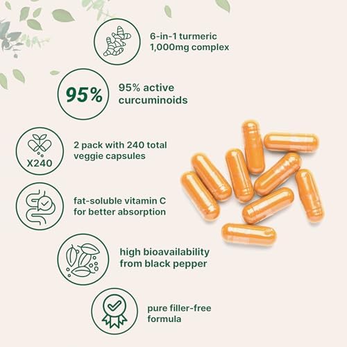 Micro Ingredients Pure Turmeric Curcumin Supplement 1,000mg – 95% Curcuminoids with Black Pepper & Ginger – High Absorption for Joint & Antioxidant Support* – Filler Free, 240 Veggie Capsules
