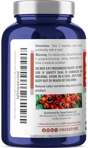 NusaPure Guarana Capsules, 300 mg, 200 Veg Capsules (Non-GMO, Vegan)