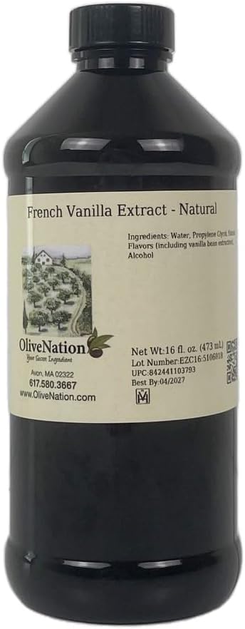OliveNation French Vanilla Flavoring Extract, Deep Rich Flavoring for Baked Goods, Cakes, Frosting, Fillings, PG Free, Non-GMO, Gluten Free, Kosher, Vegan - 16 ounces