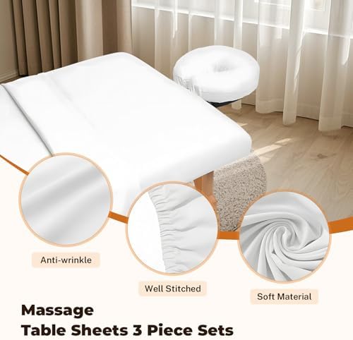4 Sets Premium Microfiber Massage Table Sheets Set, 3 Piece Massage Table Cover, Sheets for Massage Table Include Flat Sheet, Fitted Sheet, and Massage Face Rest Cover, White