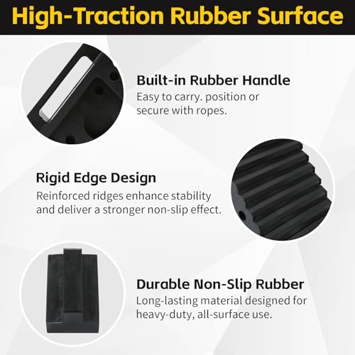 MaxxHaul Solid Rubber Wheel Chock 2-Pack | 8" x 4" x 6" Heavy-Duty Tire Stop | Non-Slip Traction Pads | Built-In Handle | All-Weather Vehicle Safety Block (70472)