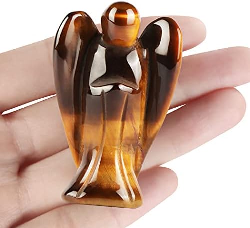 Artistone 2" Tiger Eye Crystal Angel Statue Natural Gemstone Healing Crystals Angel Figurines Pocket Guardian Angel Stones for Your Love Prayer Home Decor Gifts