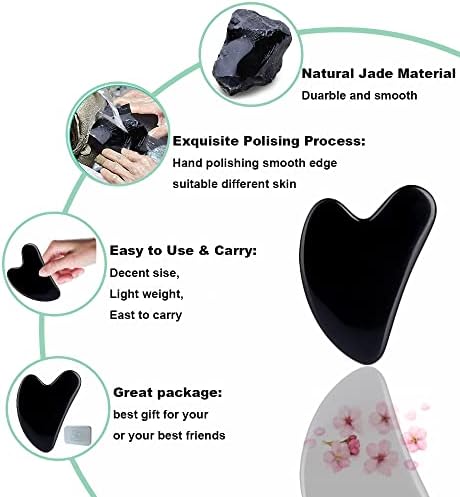 Ditind Gua Sha Facial Tools, Black Obsidian Gua Sha Massage Tool, Natural Jade Guasha Tool for Face and Body Skin Massage. Gua Sha Set for SPA Acupuncture Therapy, Trigger Point Treatment.