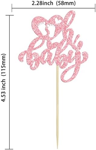 Ephlyn 24Pcs Happy Valentine's Day Cupcake Toppers Glitter Heart Baby Feet Oh Baby Cupcake Picks for Love Valentine's Day Theme Baby Shower Birthday Party Cake Decorations Supplies Pink
