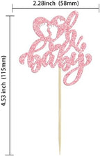 Ephlyn 24Pcs Happy Valentine's Day Cupcake Toppers Glitter Heart Baby Feet Oh Baby Cupcake Picks for Love Valentine's Day Theme Baby Shower Birthday Party Cake Decorations Supplies Pink