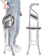 Walking Cane Stool Stainless Steel Four Leg Thickening Walking Hand Stick Stool for Men Women Elderly Seniors, Folding Walking Stick with Seat Foldable Stick Cane and Stool (Black)